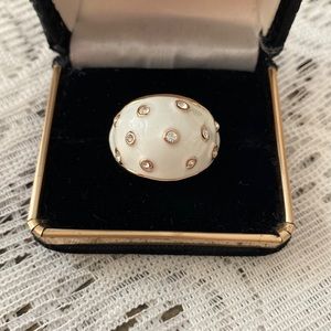 White enamel with Rhinestones Set on golden tone